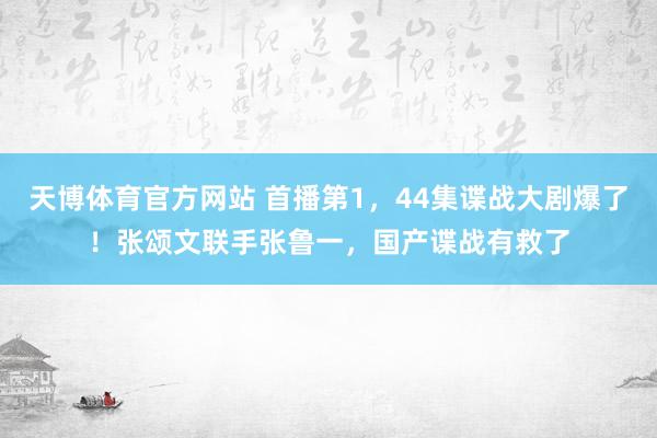 天博体育官方网站 首播第1，44集谍战大剧爆了！张颂文联手张鲁一，国产谍战有救了