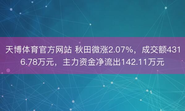 天博体育官方网站 秋田微涨2.07%，成交额4316.78万元，主力资金净流出142.11万元